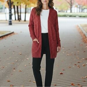 Alfani Rust Orange Metallic Open Front Cardigan Sweater w/ Pockets Womens Large